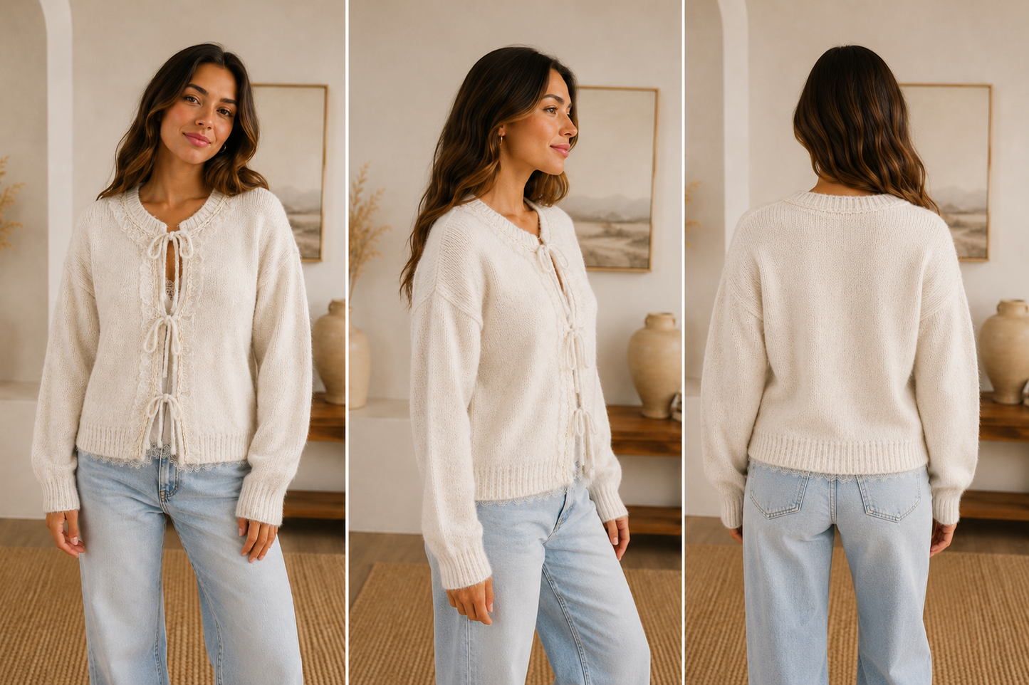 Luna Tie Front Knit Cardigan – Cream