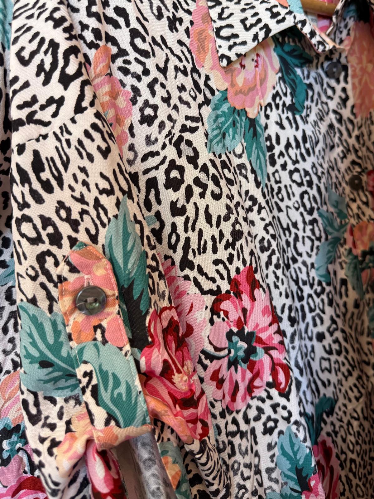 Floral Leopard Print Oversized Button Shirt