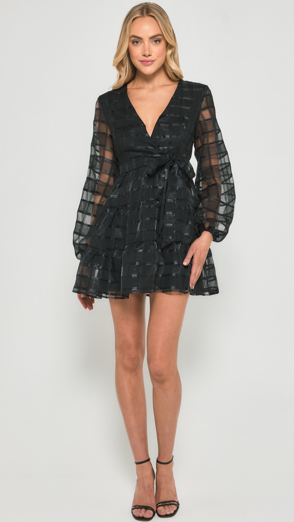 Black Sheer Long-Sleeve Mini Dress