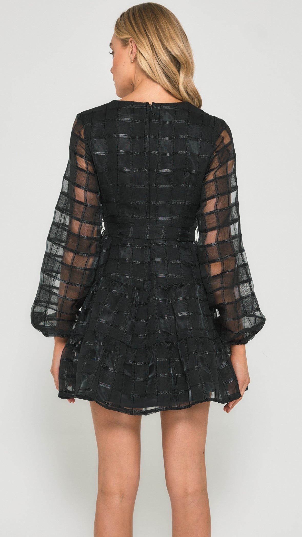 Black Sheer Long-Sleeve Mini Dress