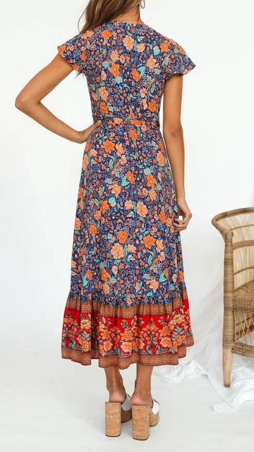 Boho Floral Wrap Dress