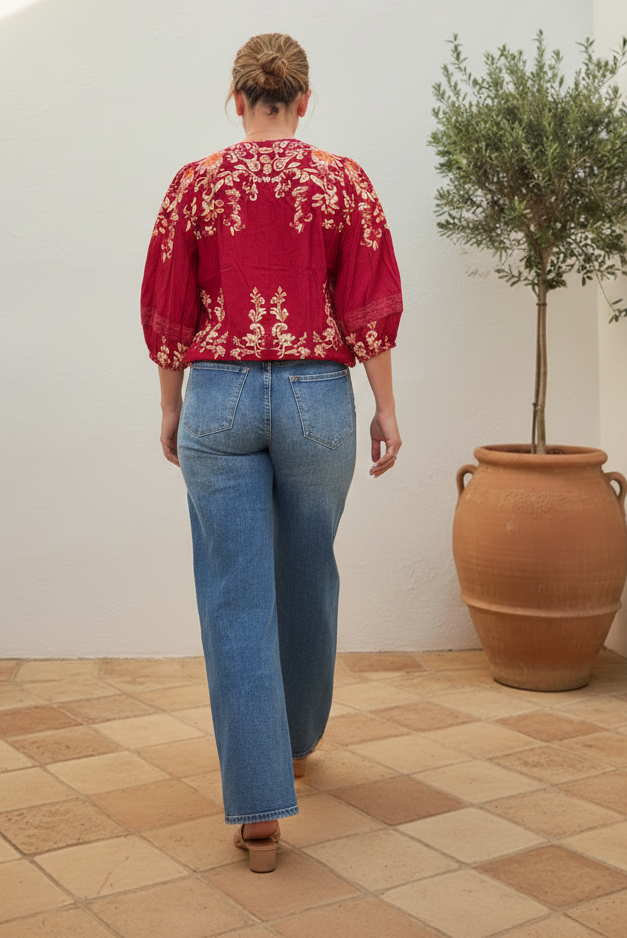 Red Embroidered Blouse – Back Exact Print