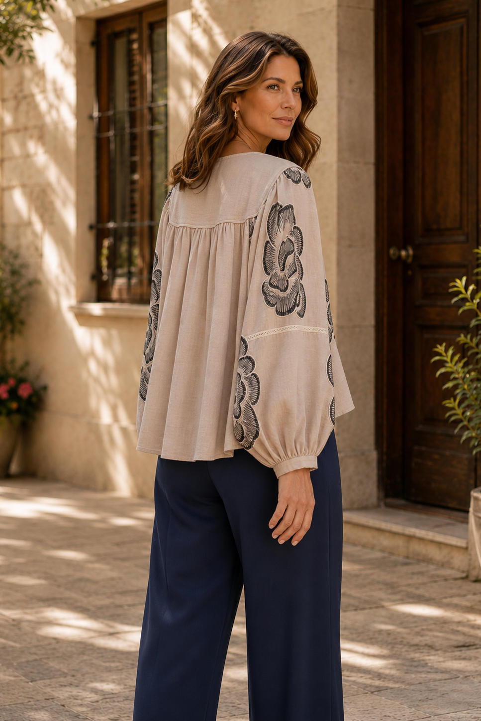 Ama Embroidered Balloon Sleeve Blouse