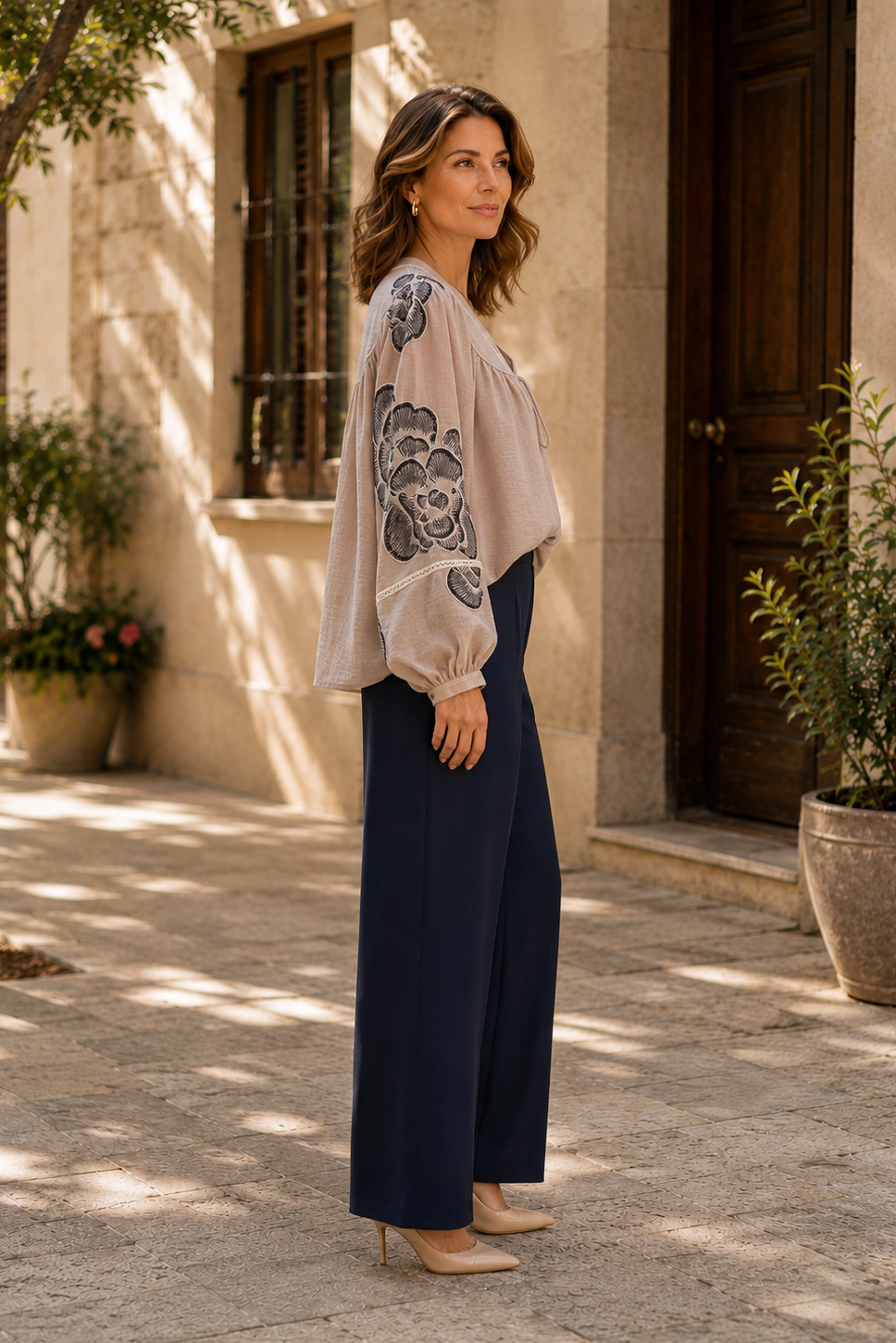 Ama Embroidered Balloon Sleeve Blouse