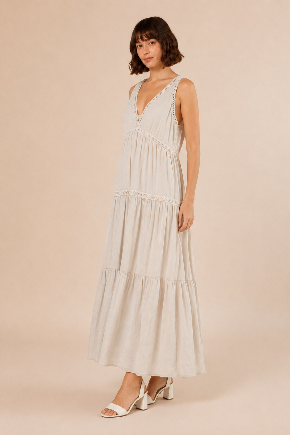 Crochet Trim Tiered Maxi Dress - side view