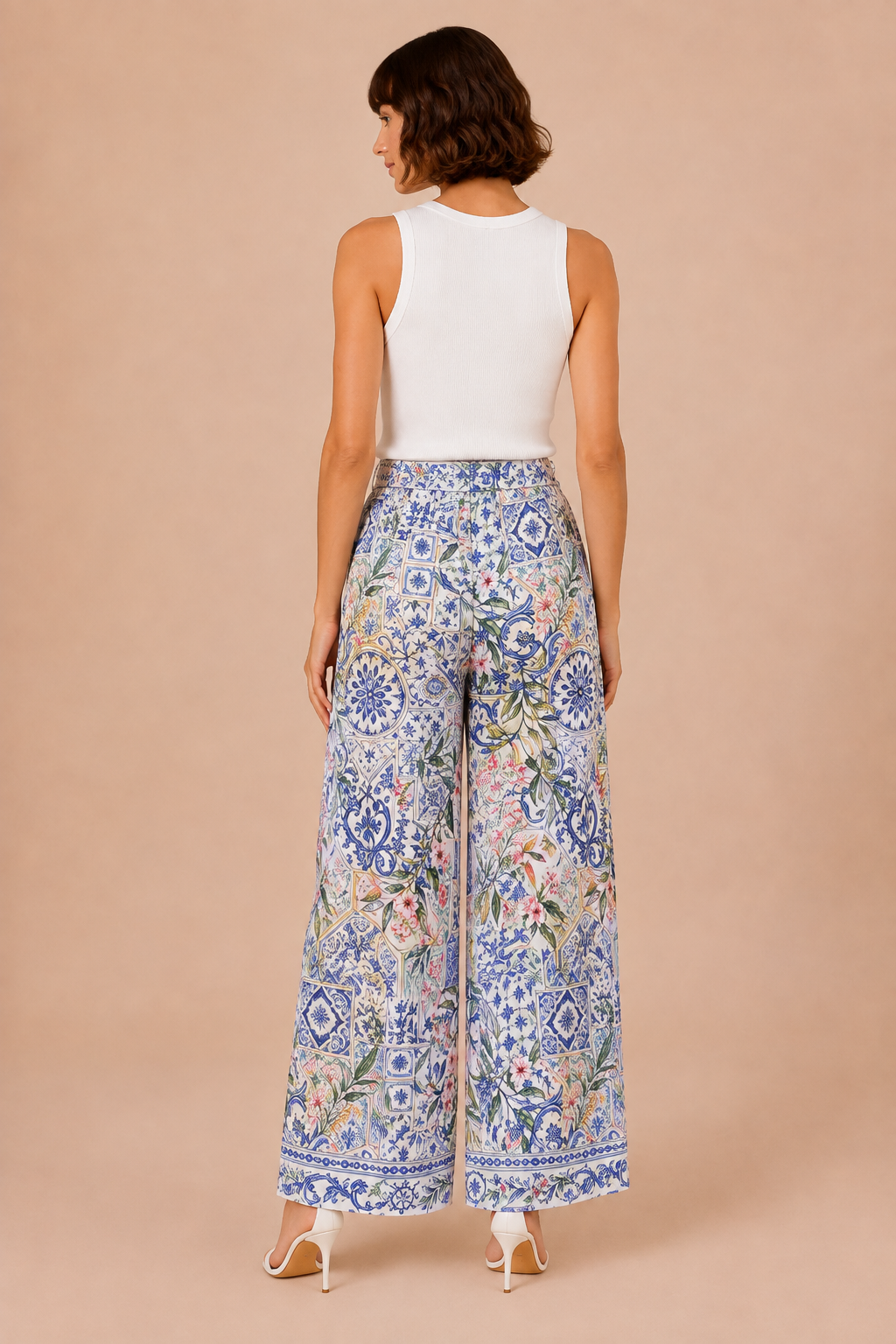 Mosaic Garden Wide-Leg Pants - back view showing full exclusive print and wide-leg cut