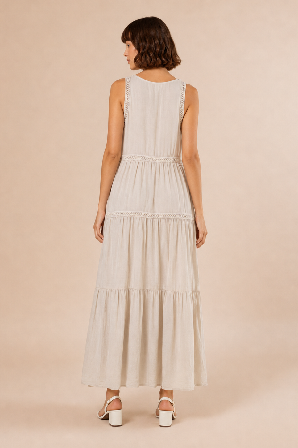 Crochet Trim Tiered Maxi Dress - back view