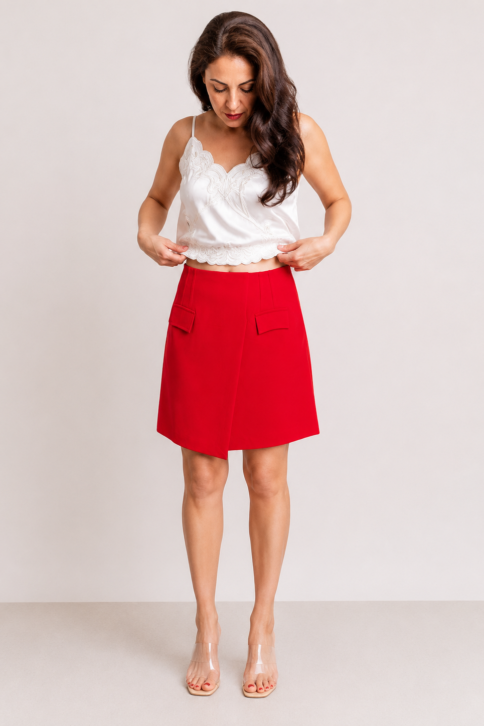 Red Utility Pocket Mini Skirt