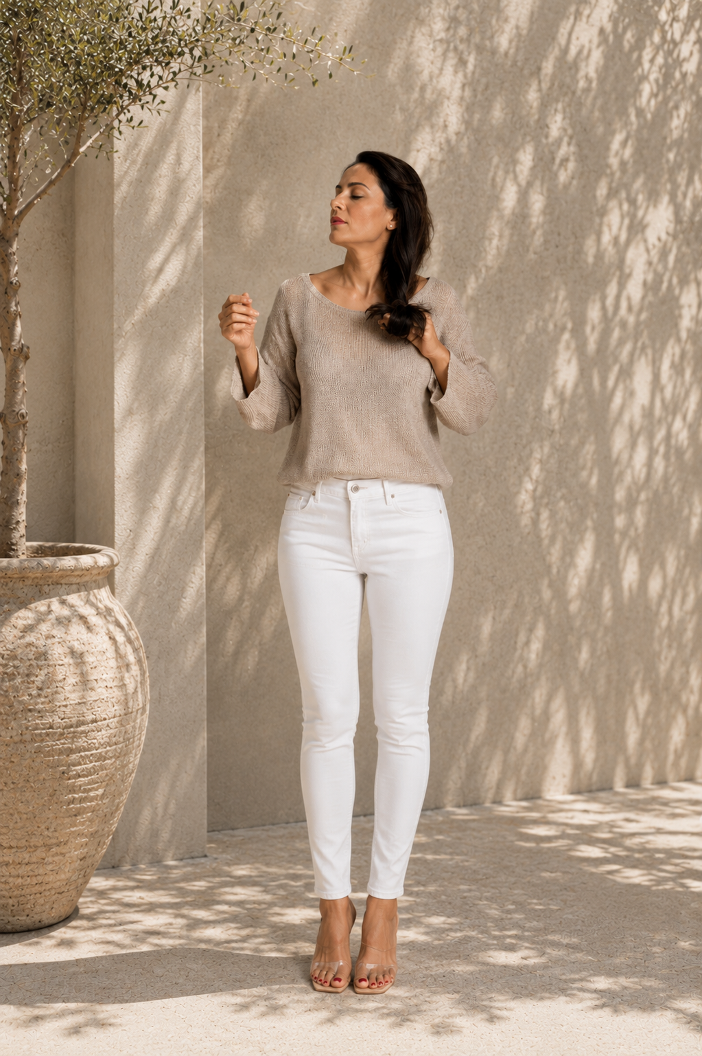 Beige Lightweight Knit Batwing Sleeve Top