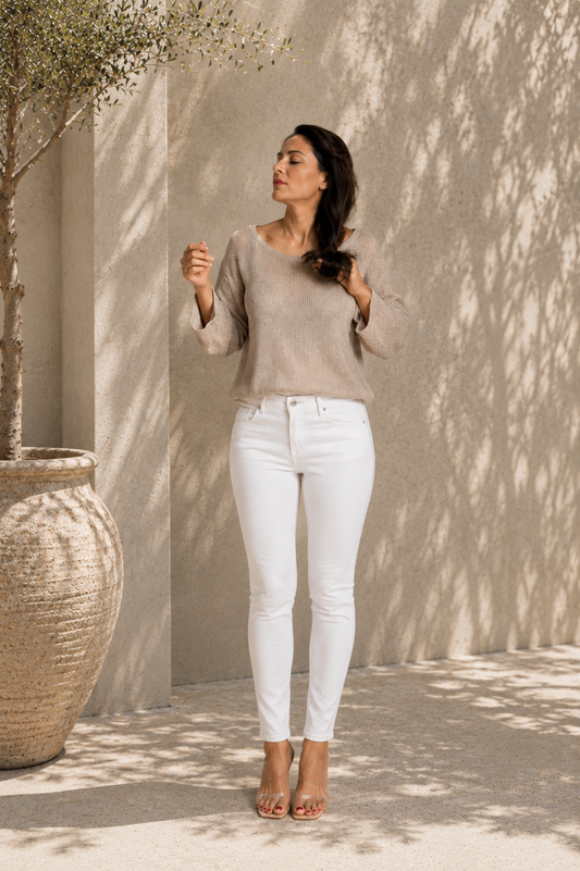 Beige Lightweight Knit Batwing Sleeve Top