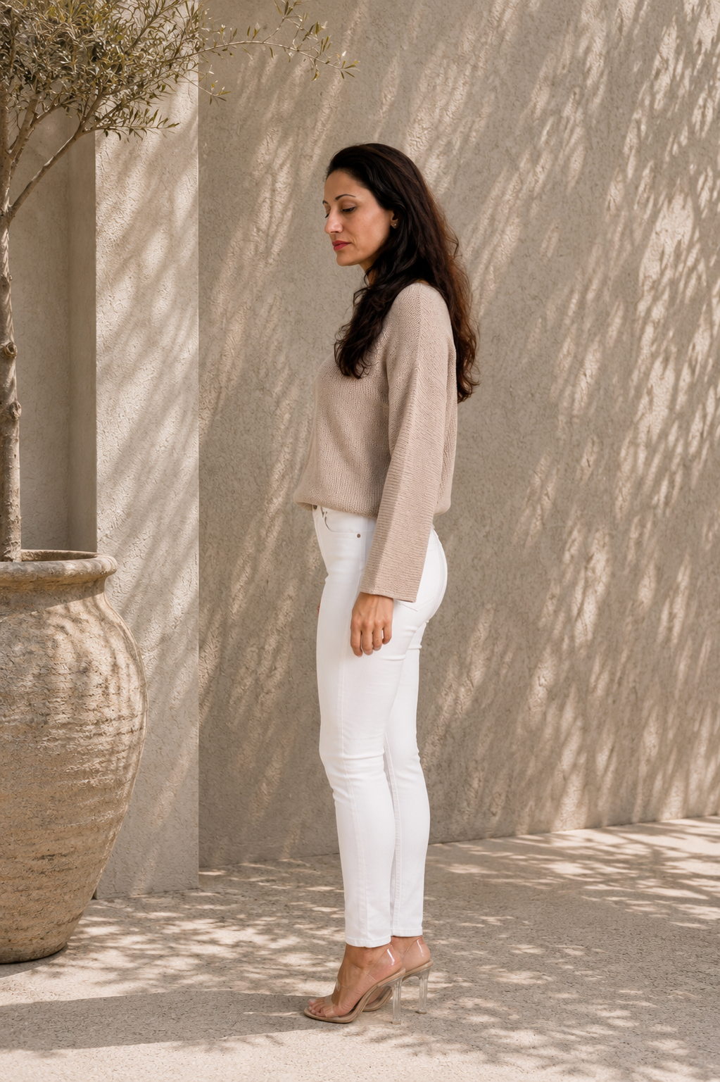 Beige Lightweight Knit Batwing Sleeve Top