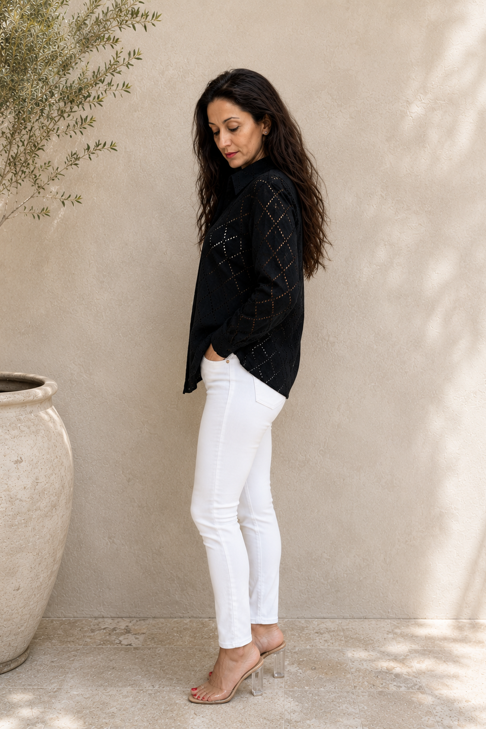 Black Velvet Diamond Cutwork Button Blouse