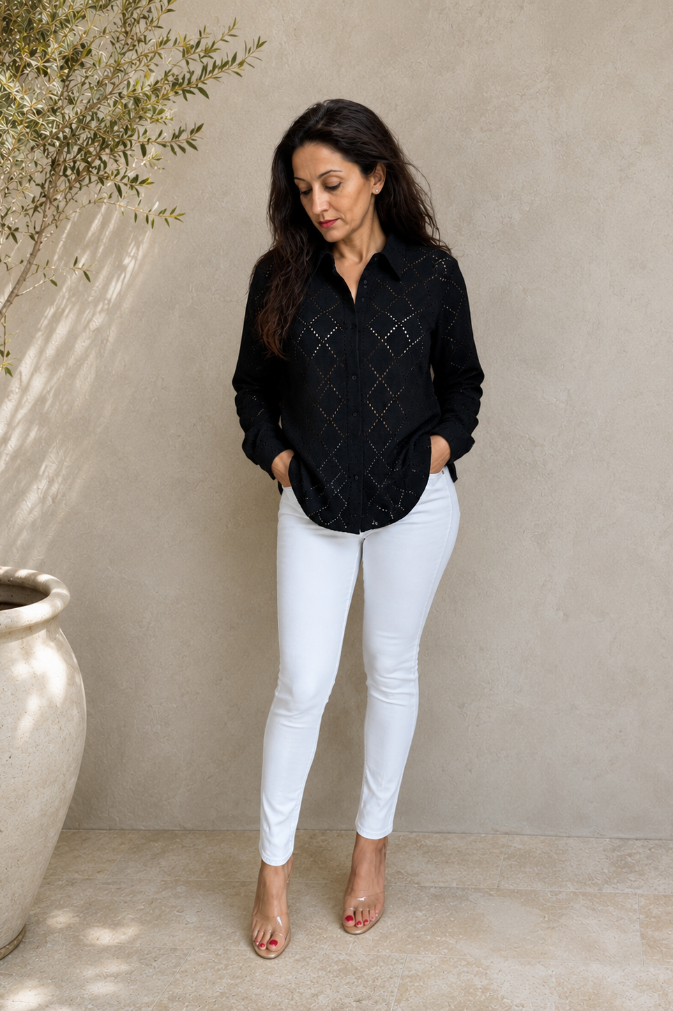 Black Velvet Diamond Cutwork Button Blouse