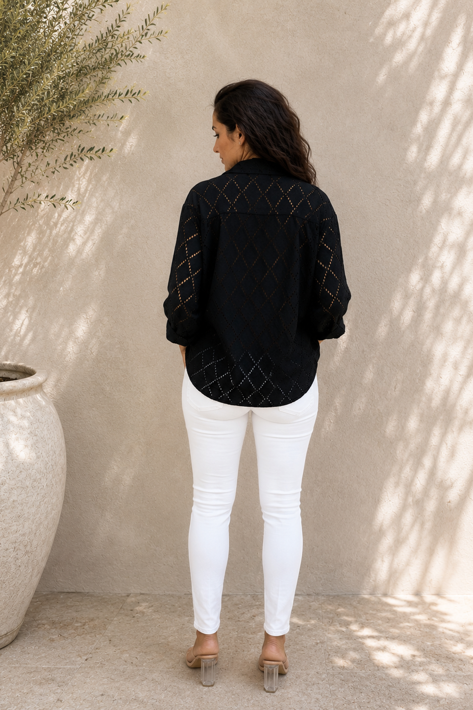 Black Velvet Diamond Cutwork Button Blouse