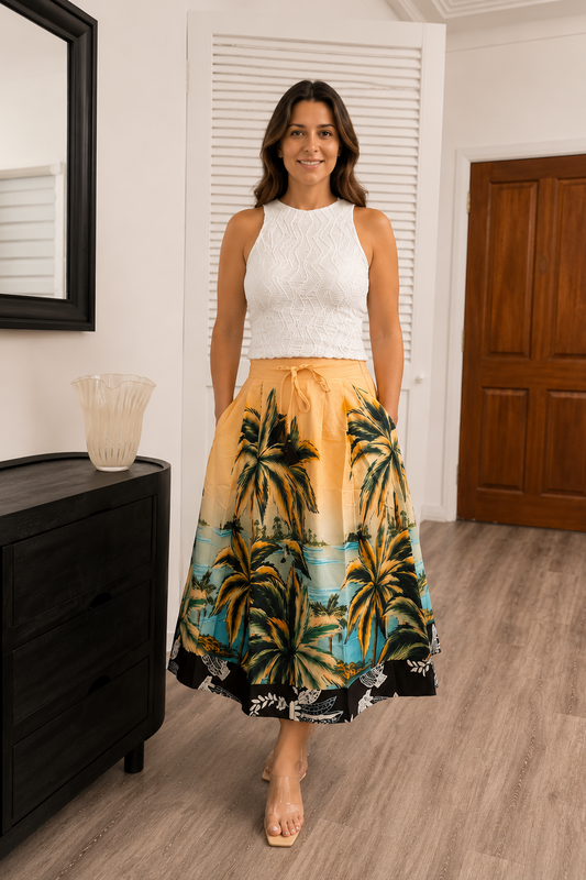 Hazel Palm Print Midi Skirt