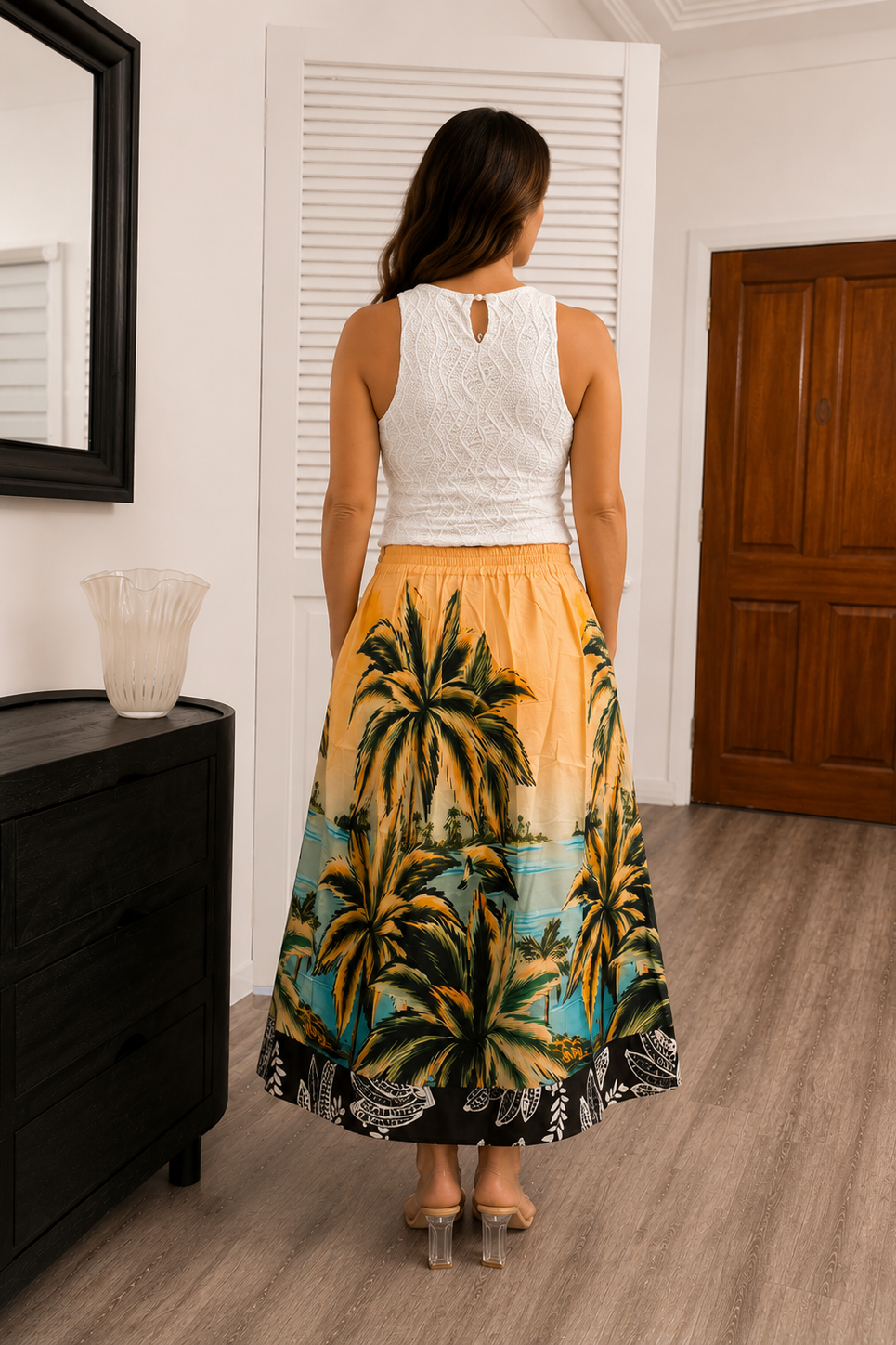 Hazel Palm Print Midi Skirt