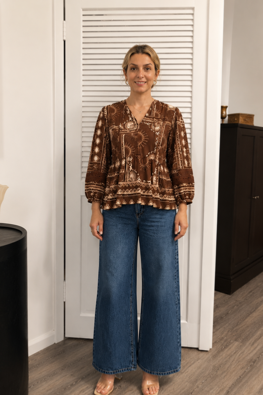 Celeste Celestial Print Peplum Top