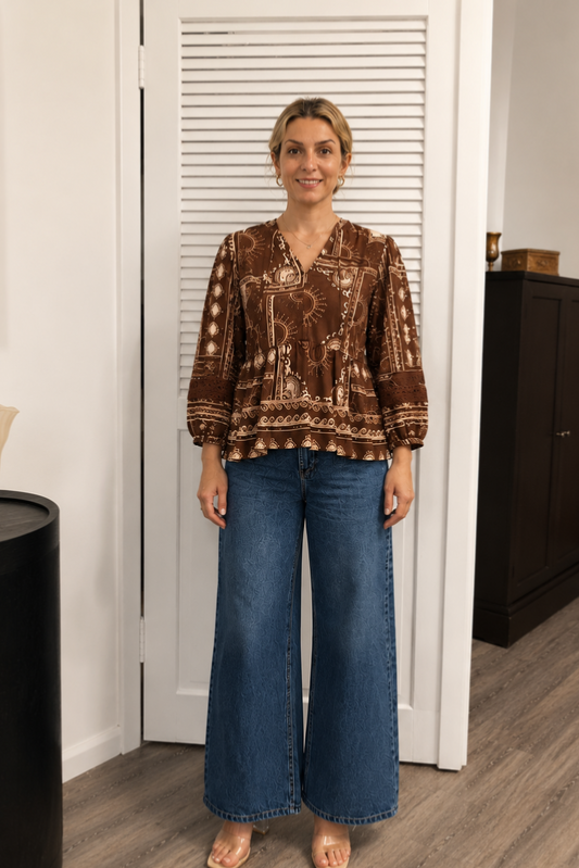 Celeste Celestial Print Peplum Top