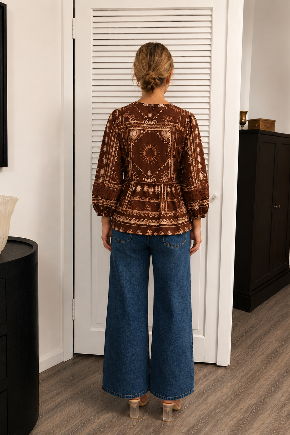 Celeste Celestial Print Peplum Top