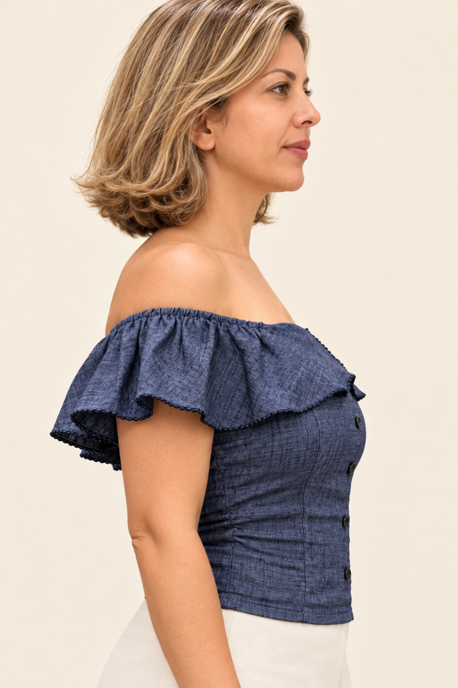 Adele Indigo Off-Shoulder Top