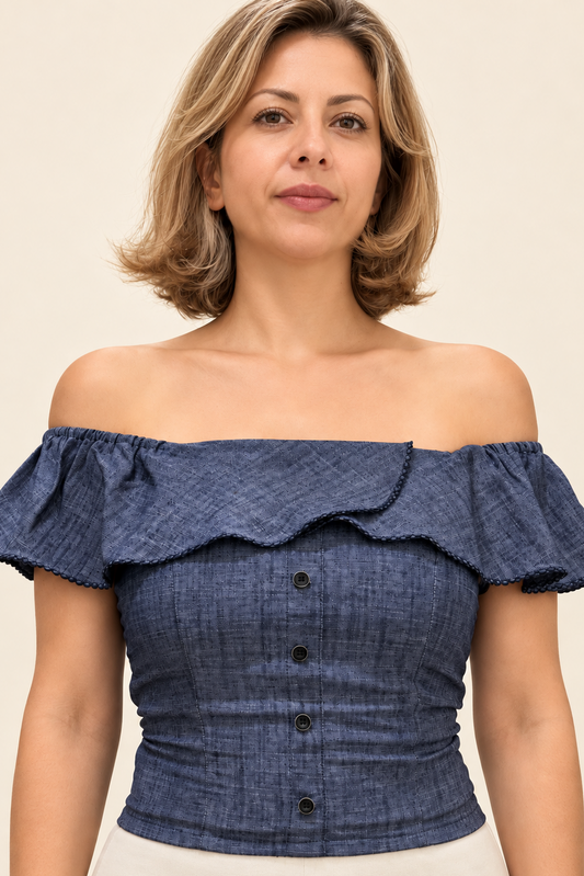 Adele Indigo Off-Shoulder Top