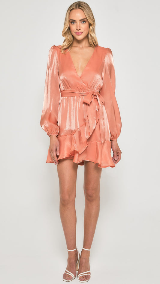 Peach Shimmer Wrap Dress
