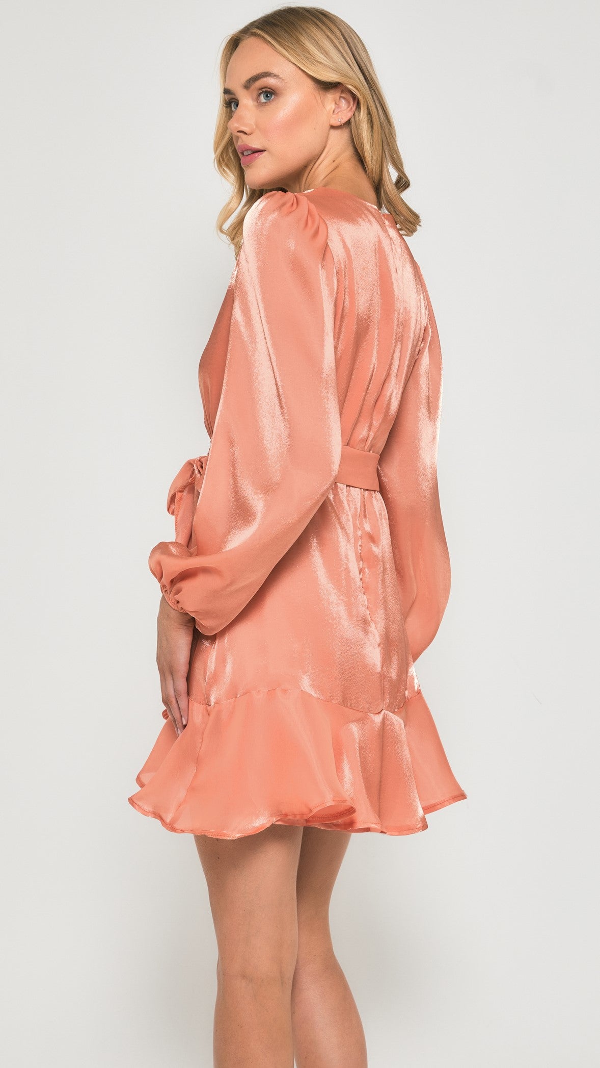 Peach Shimmer Wrap Dress