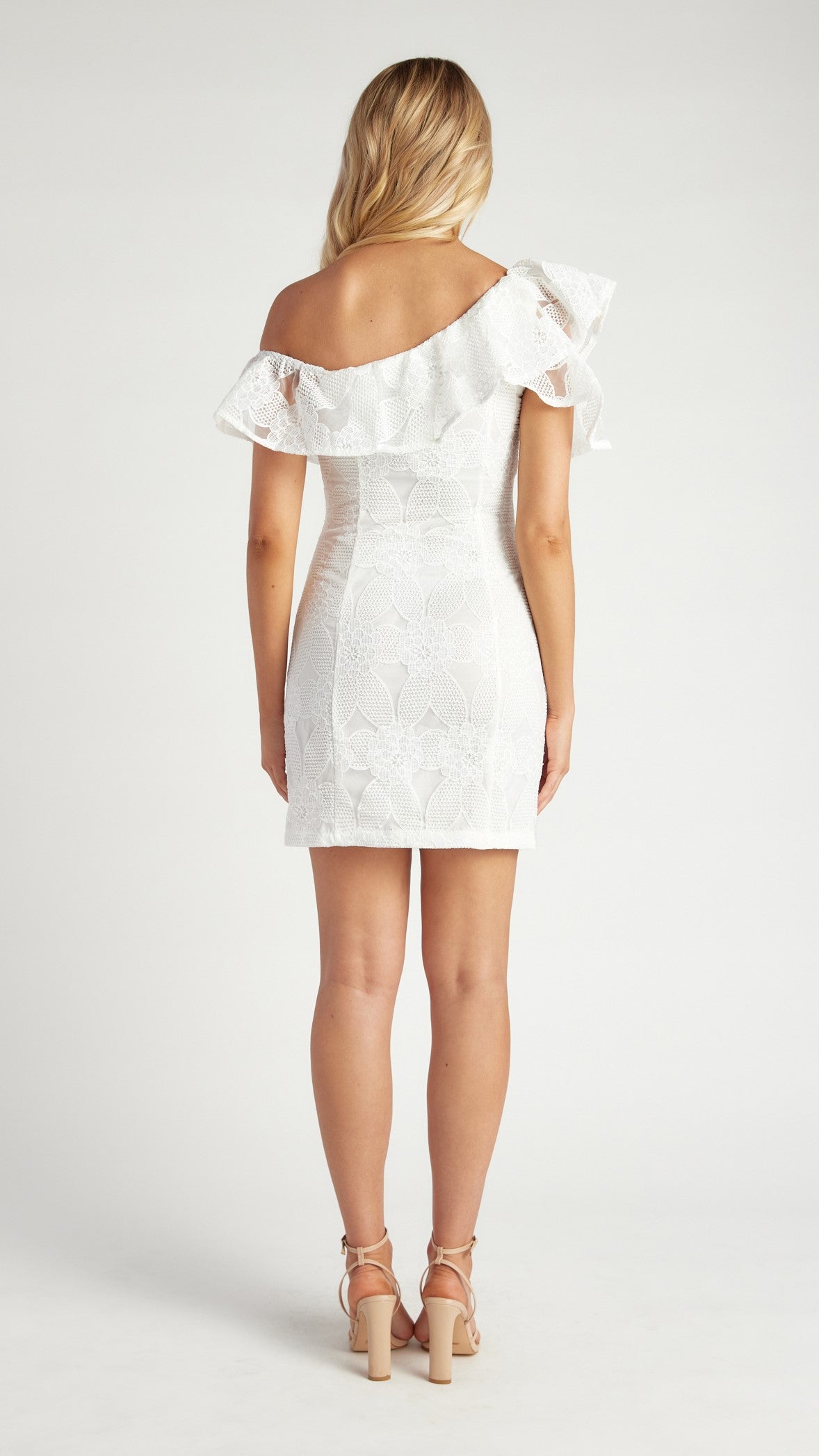 Off-Shoulder Lace Mini Dress - White