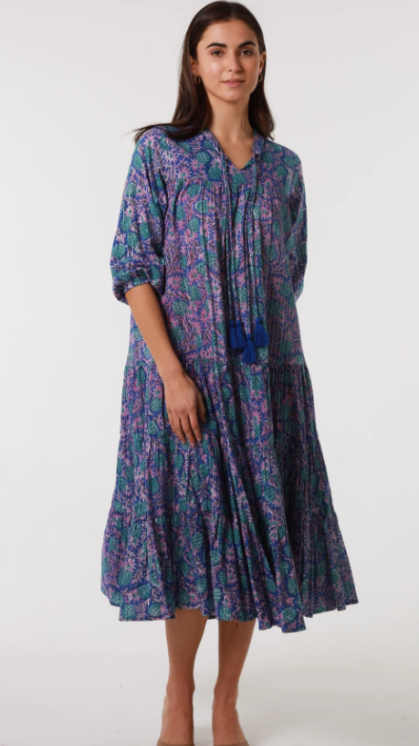 Indigo Floral Midi Dress