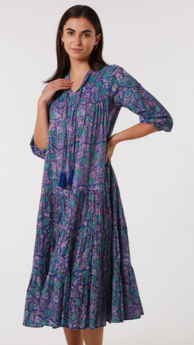Indigo Floral Midi Dress