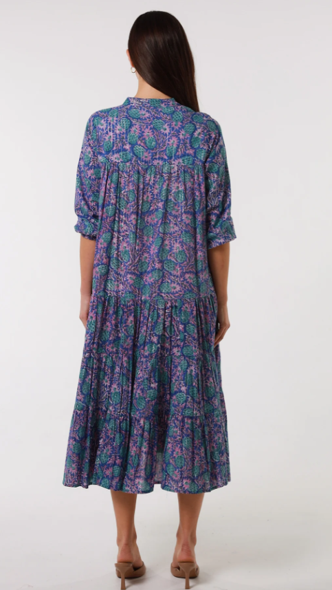 Indigo Floral Midi Dress