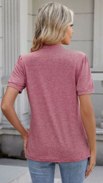 Notched Short Sleeve Solid Color Top