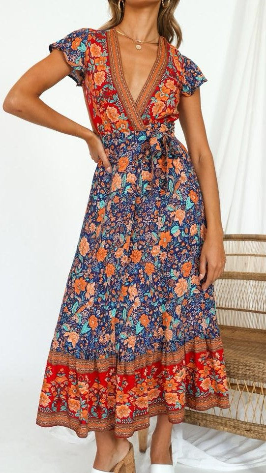 Boho Floral Wrap Dress