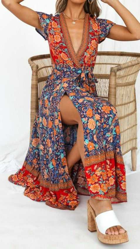Boho Floral Wrap Dress