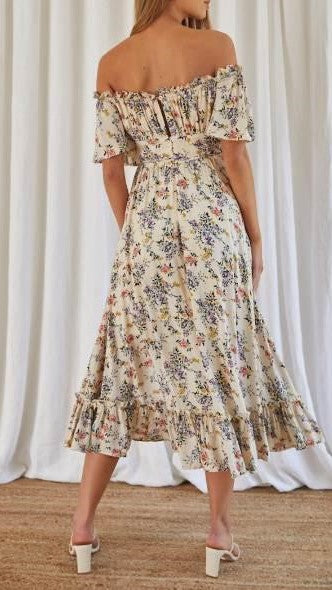 Off-Shoulder Floral Midi Dress