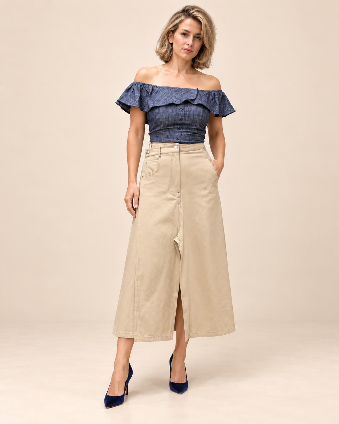 Sand A-Line Midi Skirt