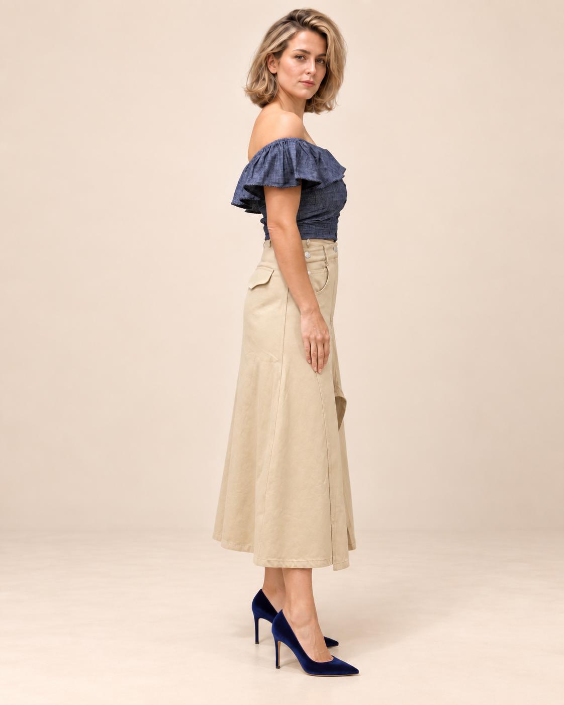 Sand A-Line Midi Skirt