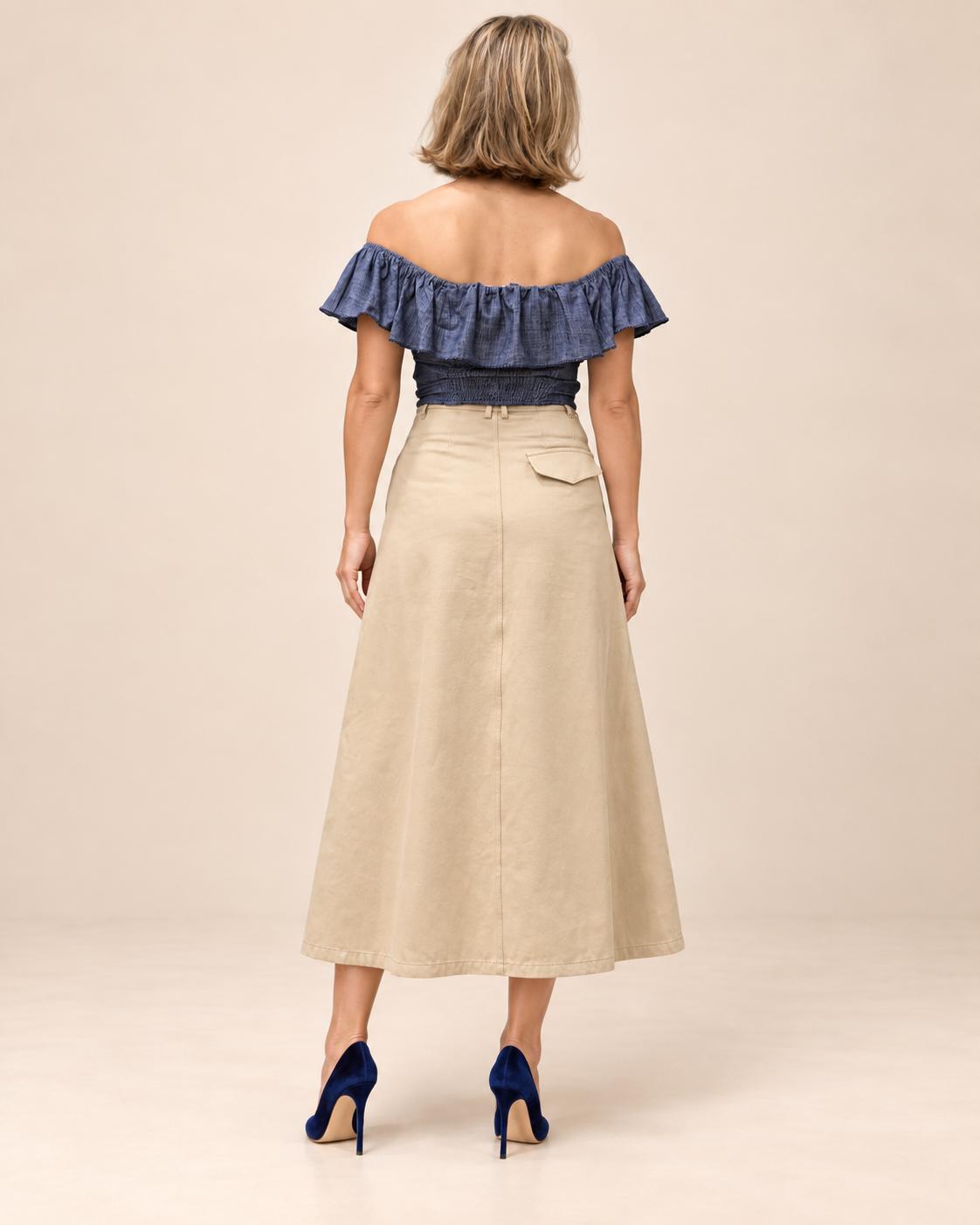Sand A-Line Midi Skirt