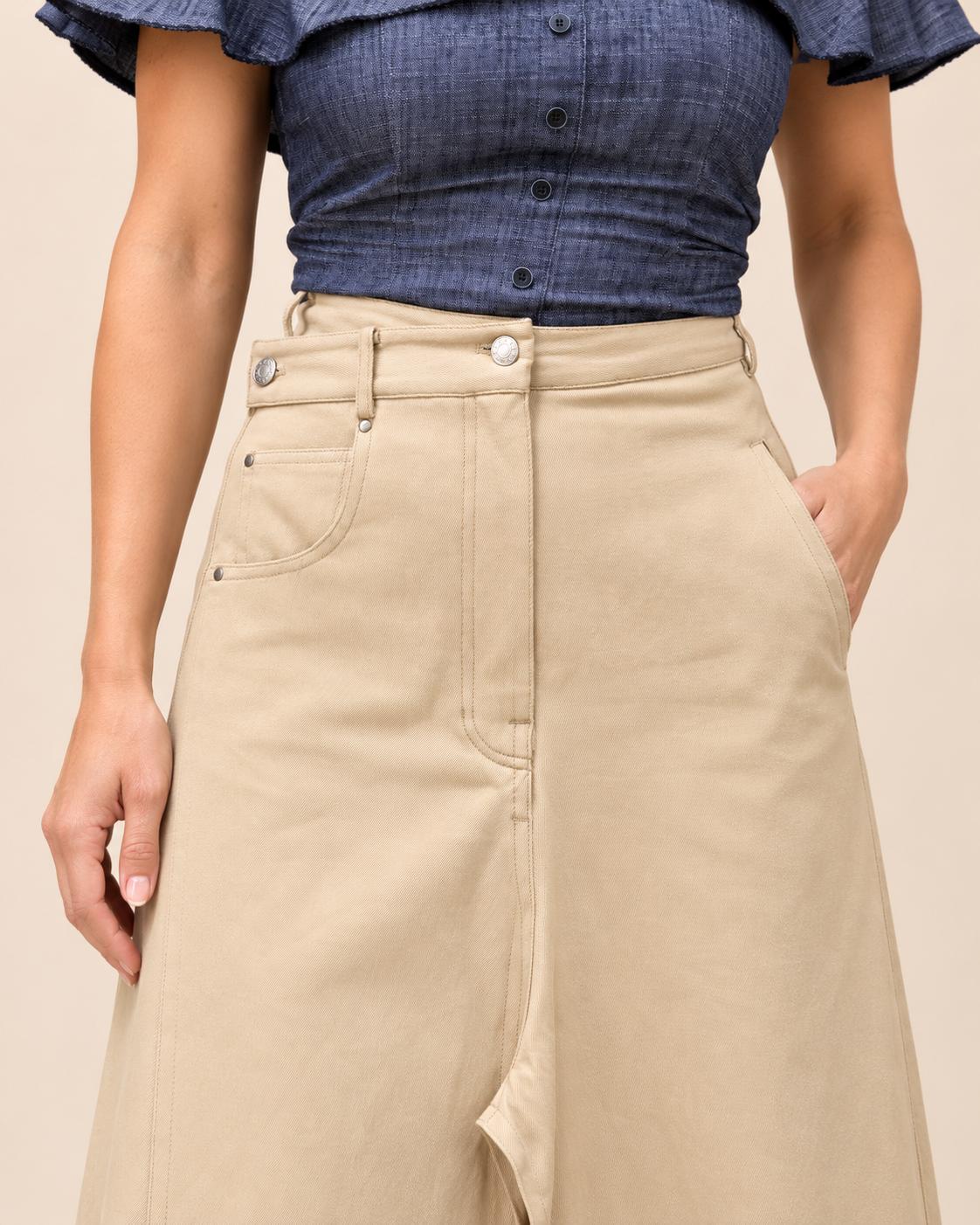 Sand A-Line Midi Skirt