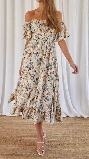 Off-Shoulder Floral Midi Dress