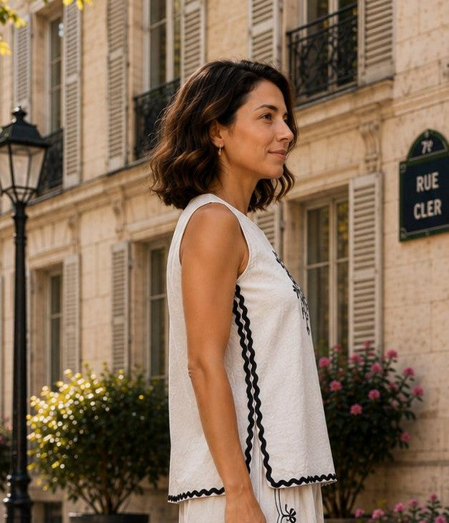 Embroidered Linen Sleeveless Top