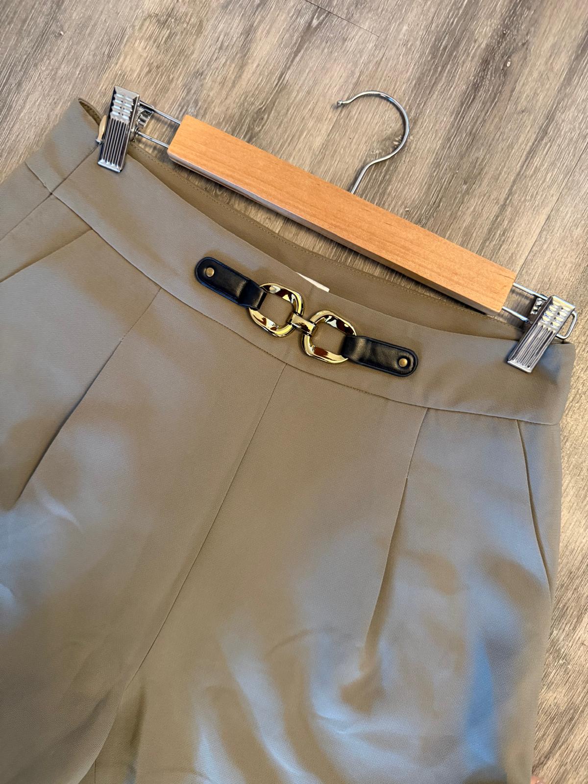 Addison High-Waist Tailored Shorts khaki side profile view on model