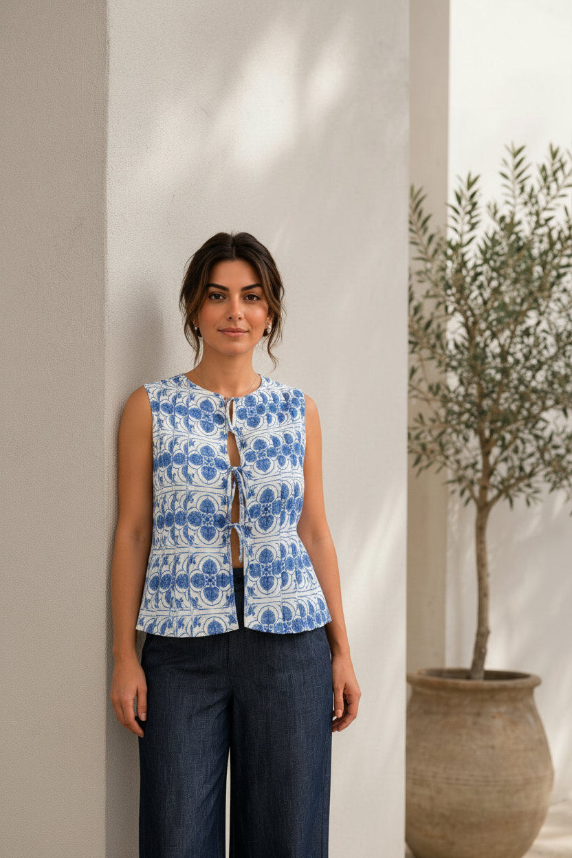 Ava Blue Tile Top - Close-Up