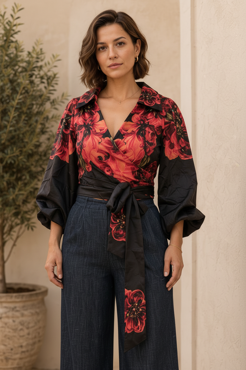 Shani Satin Wrap Top