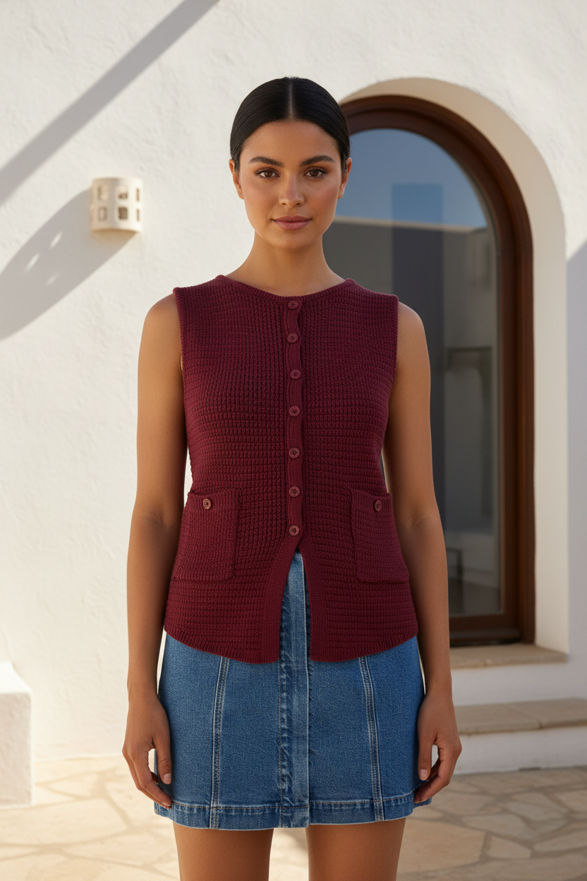 Merlot Vest - Front Close-up