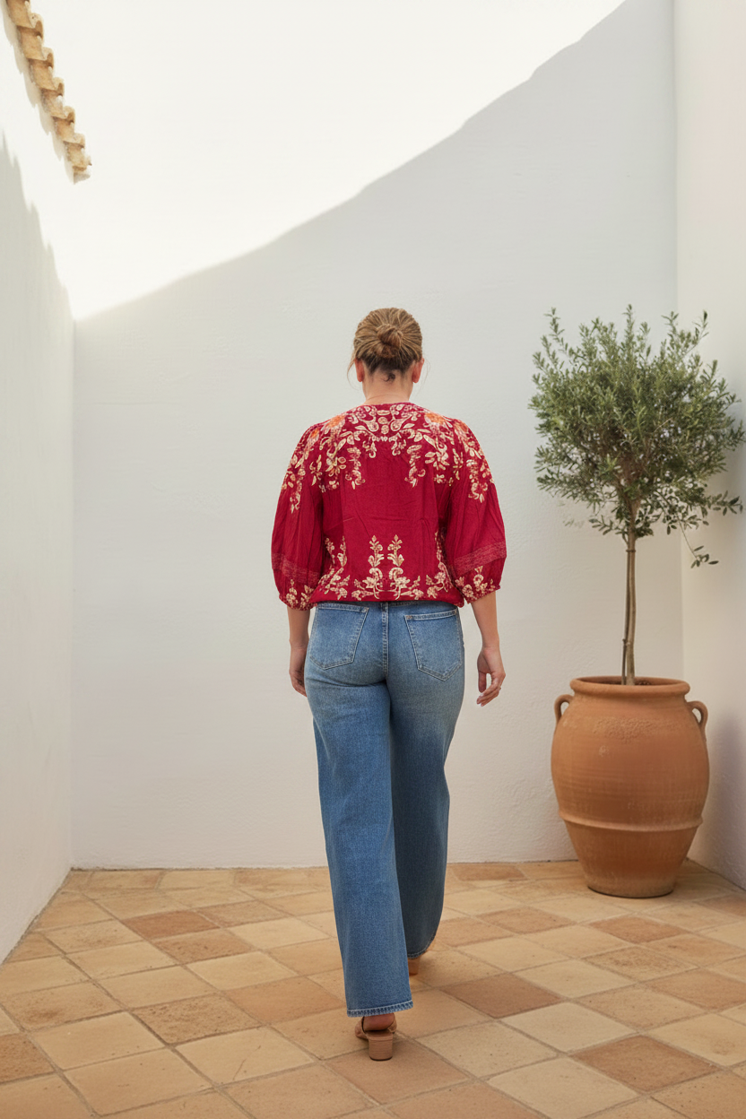 Red Embroidered Blouse – Back Exact Print