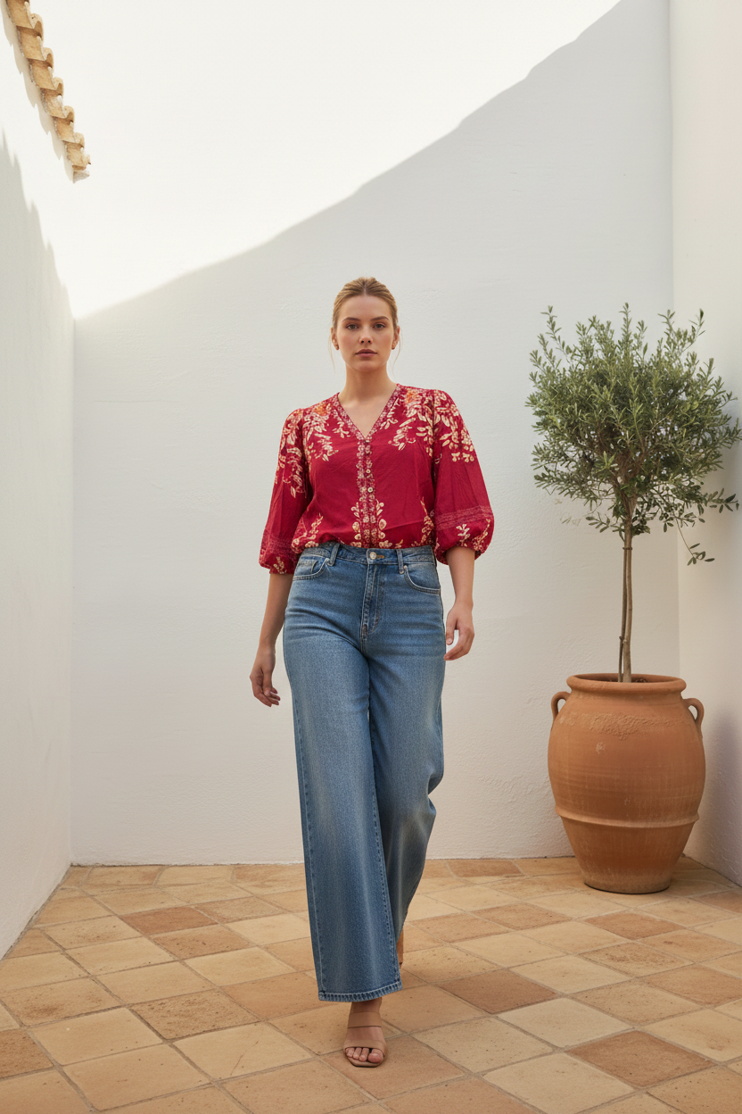 Red Embroidered Blouse – Front Exact Print