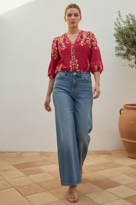 Red Embroidered Blouse – Front Exact Print