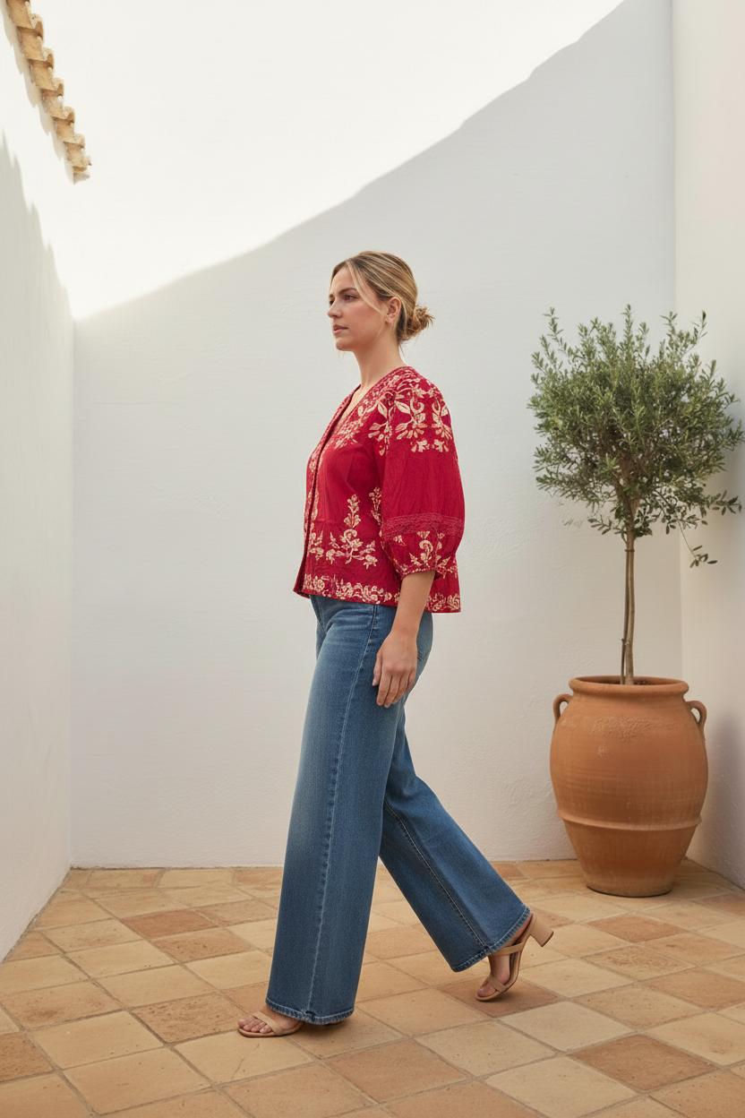 Red Embroidered Blouse – Side Exact Print