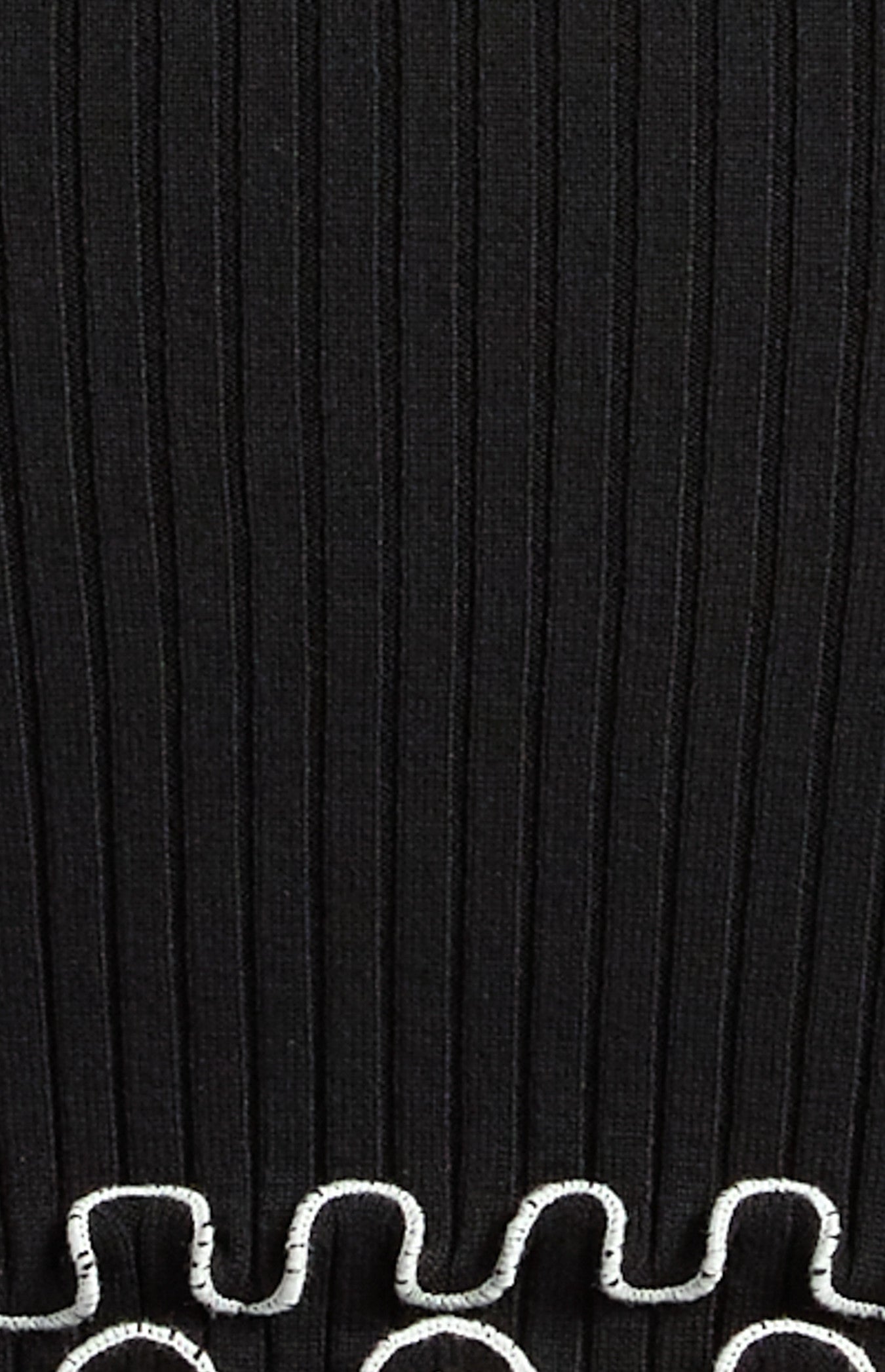 Black Ribbed Knit Twirl Trim Mini Dress - Front Close Up